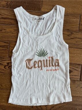 Anthropologie The Laundry Room Quinn Ribbed Tank Top White Graphic Boho Beachy